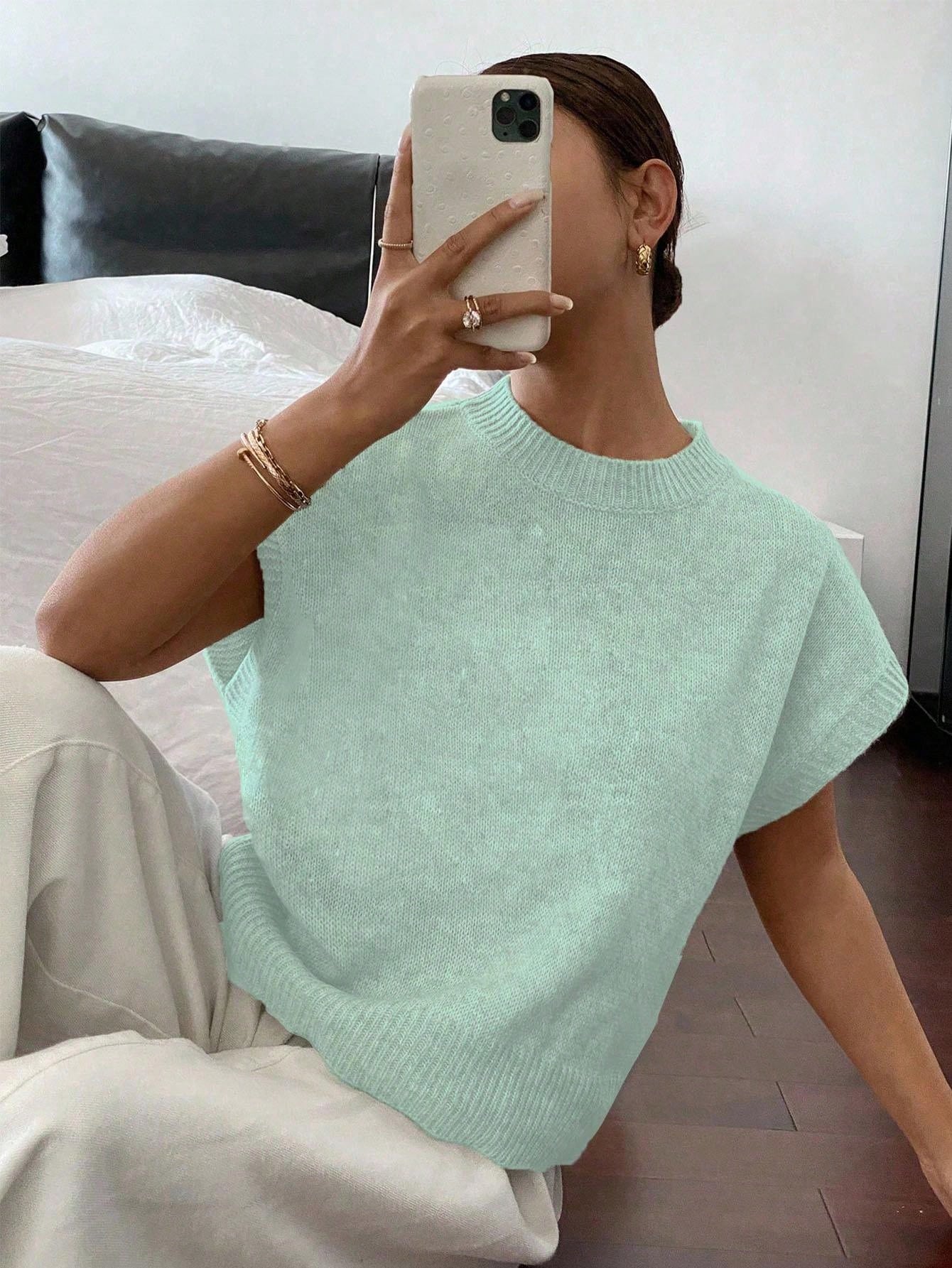 Siren Gaze Women's Casual Elegant Short Sleeve Knit Sweater, Suitable For Summer,Knitted Sweater