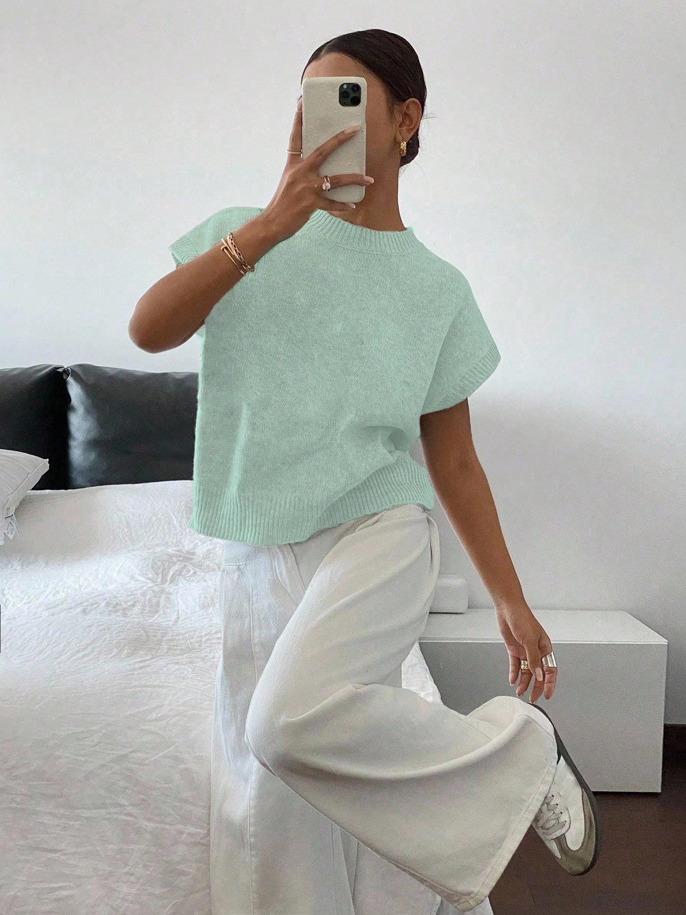 Siren Gaze Women's Casual Elegant Short Sleeve Knit Sweater, Suitable For Summer,Knitted Sweater