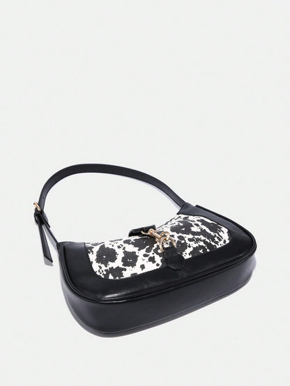 1pc Novachic Women Floral Fabric Casual Shoulder Bag, Zipper Closure, Vintage Style, Underarm Bag, Suitable For Various Occasions