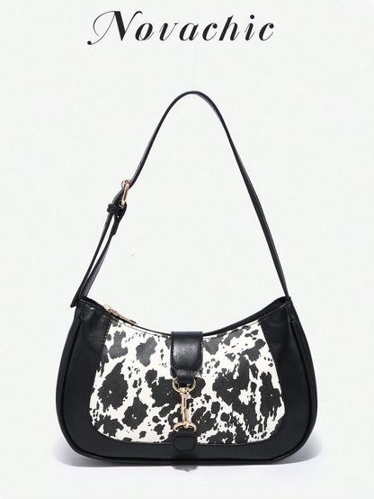 1pc Novachic Women Floral Fabric Casual Shoulder Bag, Zipper Closure, Vintage Style, Underarm Bag, Suitable For Various Occasions