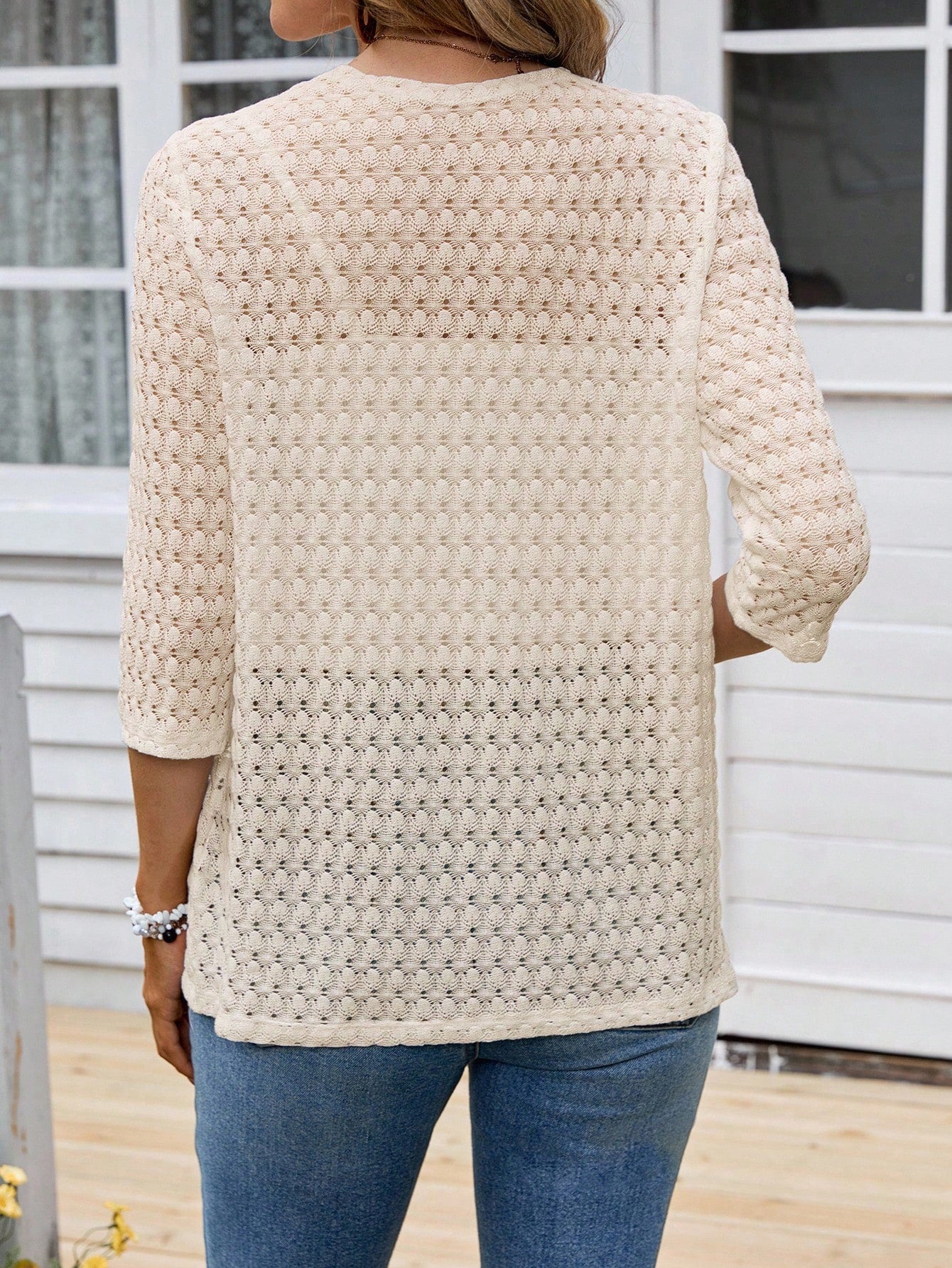 EMERY ROSE Women's Vacation Casual Solid Color Hollow-Out Knit Cardigan