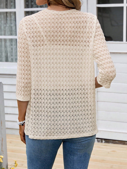 EMERY ROSE Women's Vacation Casual Solid Color Hollow-Out Knit Cardigan