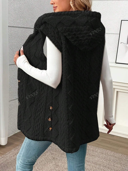 Solid Color Sleeveless Hooded Fluffy Coat For Women, New Autumn/Winter