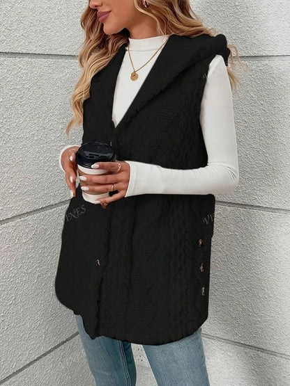 Solid Color Sleeveless Hooded Fluffy Coat For Women, New Autumn/Winter