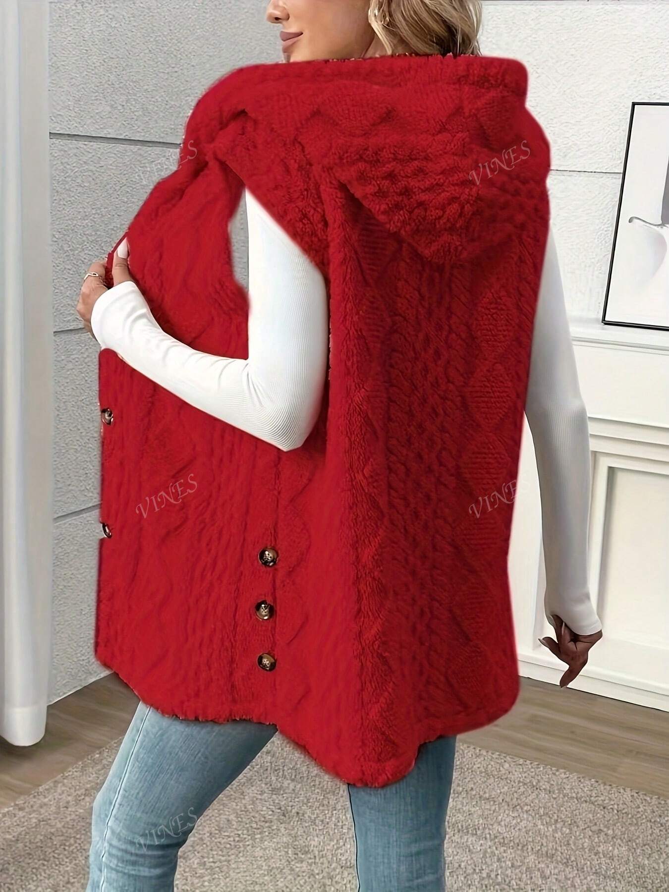 Solid Color Sleeveless Hooded Fluffy Coat For Women, New Autumn/Winter