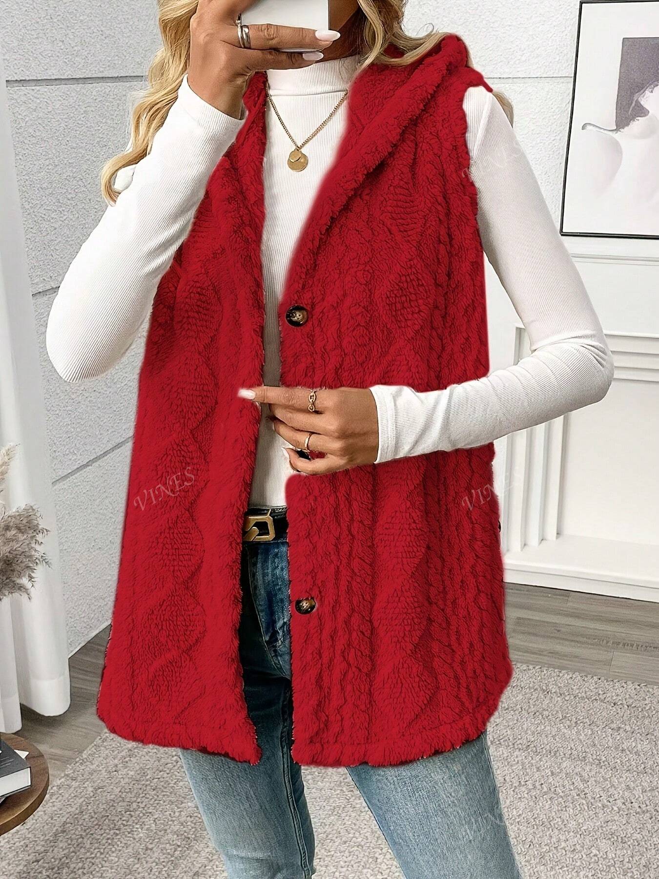 Solid Color Sleeveless Hooded Fluffy Coat For Women, New Autumn/Winter