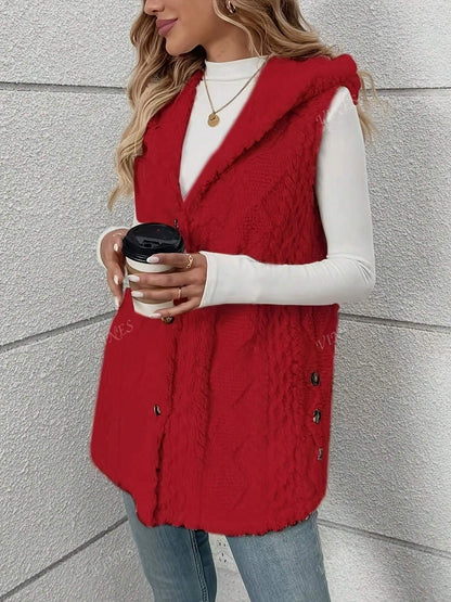 Solid Color Sleeveless Hooded Fluffy Coat For Women, New Autumn/Winter