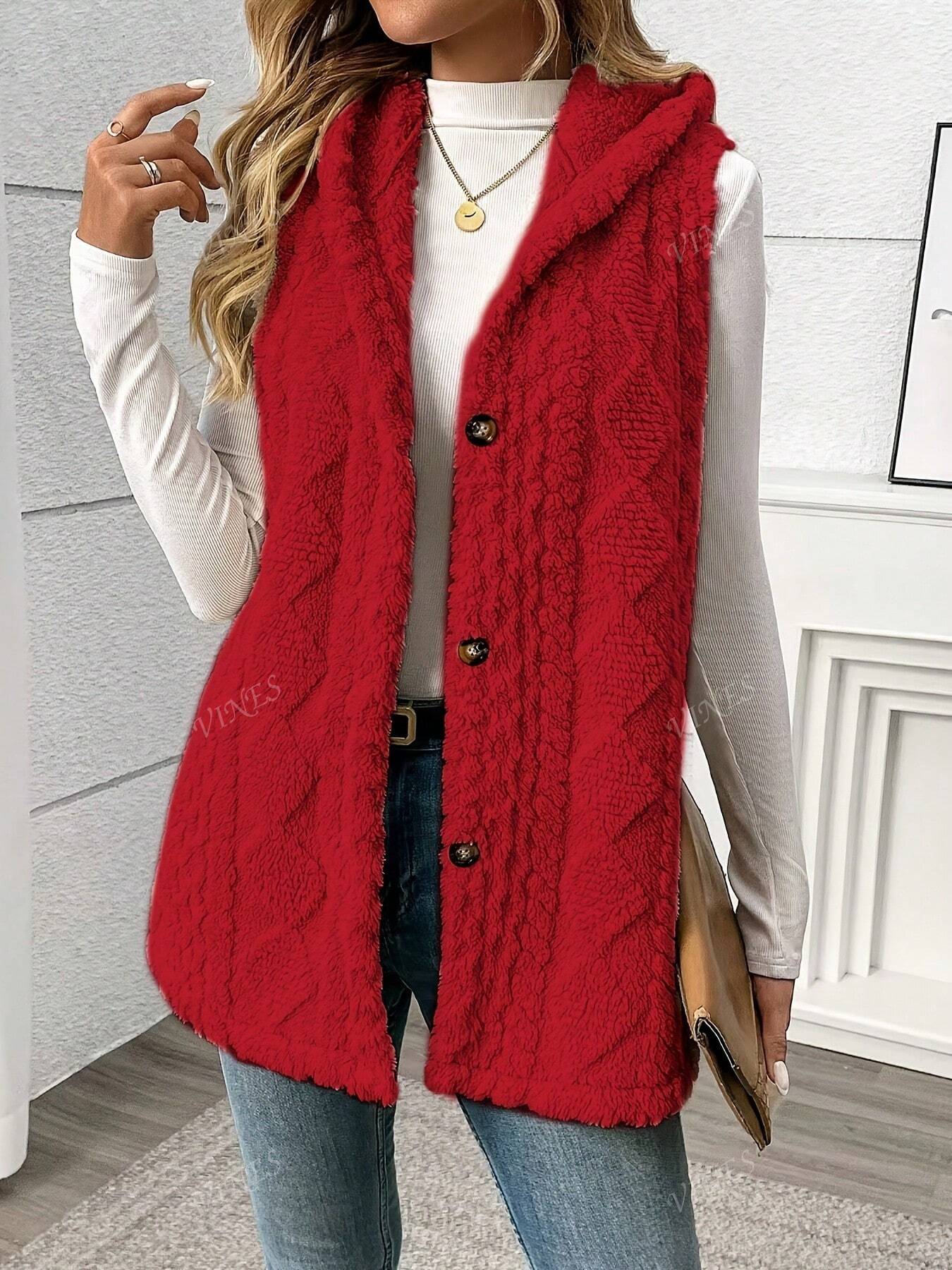 Solid Color Sleeveless Hooded Fluffy Coat For Women, New Autumn/Winter