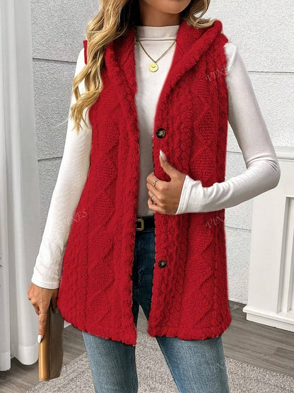 Solid Color Sleeveless Hooded Fluffy Coat For Women, New Autumn/Winter