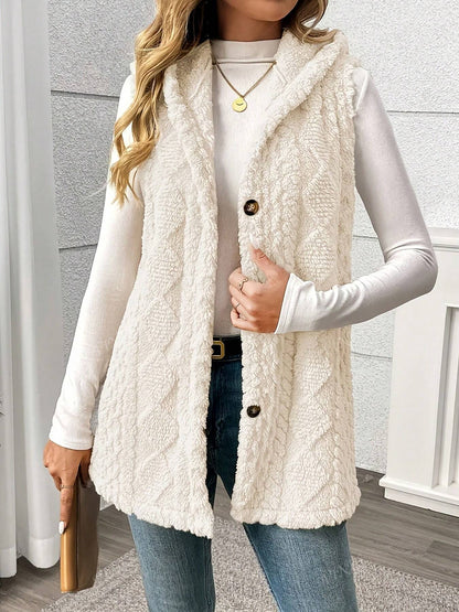 Solid Color Sleeveless Hooded Fluffy Coat For Women, New Autumn/Winter
