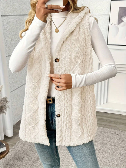Solid Color Sleeveless Hooded Fluffy Coat For Women, New Autumn/Winter