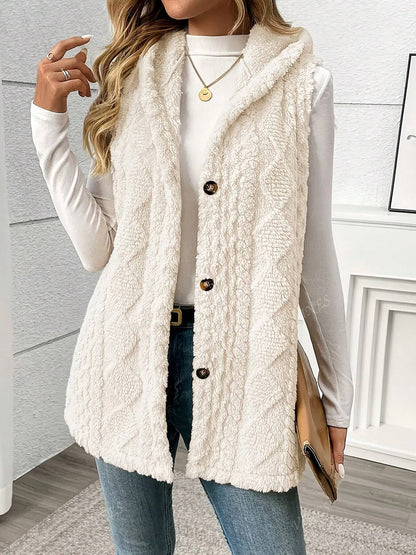 Solid Color Sleeveless Hooded Fluffy Coat For Women, New Autumn/Winter