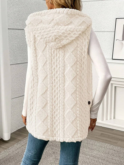 Solid Color Sleeveless Hooded Fluffy Coat For Women, New Autumn/Winter