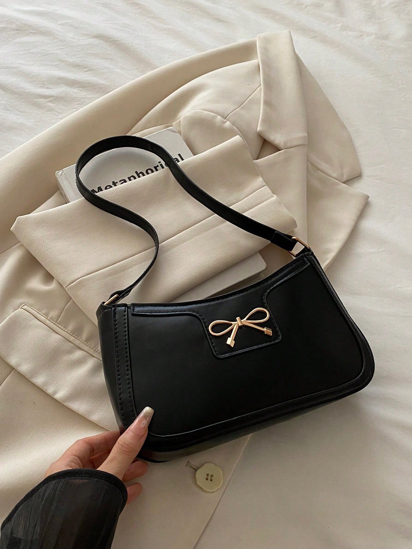 Elegant Crescent-Shaped Underarm Shoulder Bag For Women, Chic Casual Fashion, Solid Color Underarm Bag