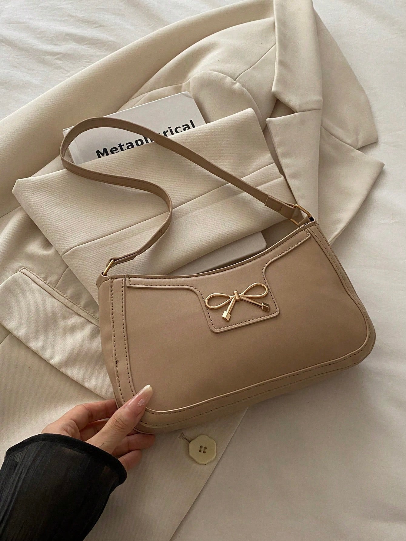 Elegant Crescent-Shaped Underarm Shoulder Bag For Women, Chic Casual Fashion, Solid Color Underarm Bag