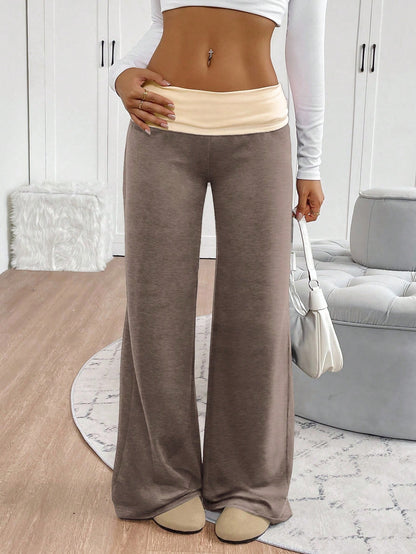 INAWLY Women's Casual Contrast Foldover Waist Wide Leg Sweatpants Graduation,Back To School Outfits,Graduation,Teacher Outfits For Women,Back To School Fall Cloth For Women