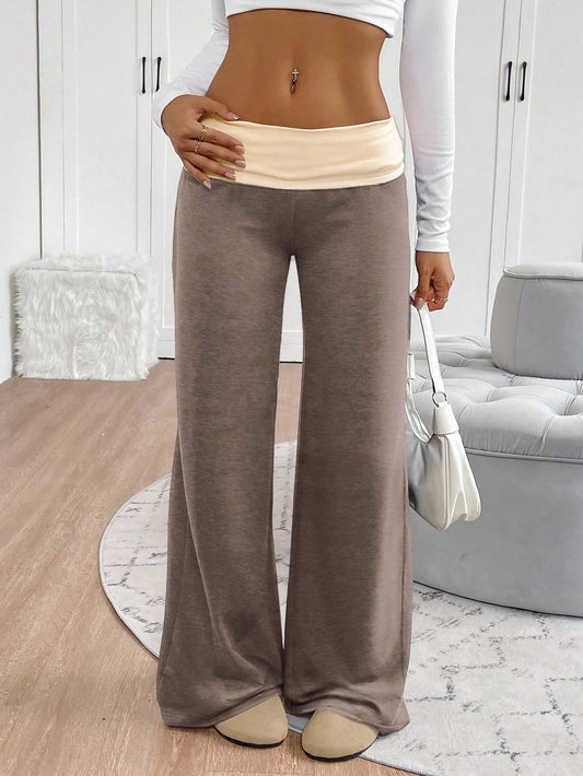 INAWLY Women's Casual Contrast Foldover Waist Wide Leg Sweatpants Graduation,Back To School Outfits,Graduation,Teacher Outfits For Women,Back To School Fall Cloth For Women