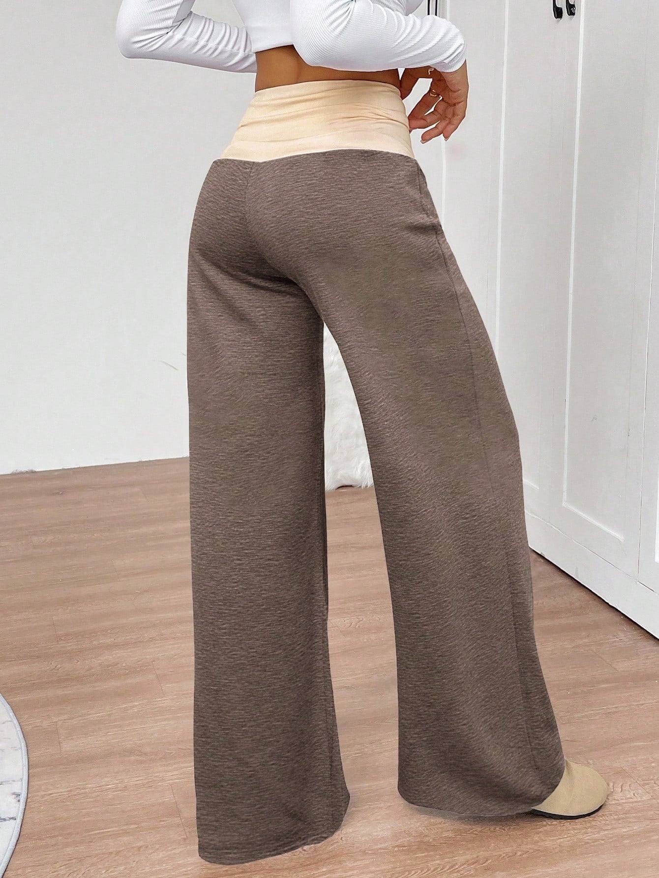 INAWLY Women's Casual Contrast Foldover Waist Wide Leg Sweatpants Graduation,Back To School Outfits,Graduation,Teacher Outfits For Women,Back To School Fall Cloth For Women