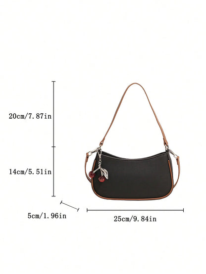 1pc Solid Color PU Leather Shoulder Bag For Women, Versatile Crossbody Bag For Commuting, Adjustable Shoulder Strap