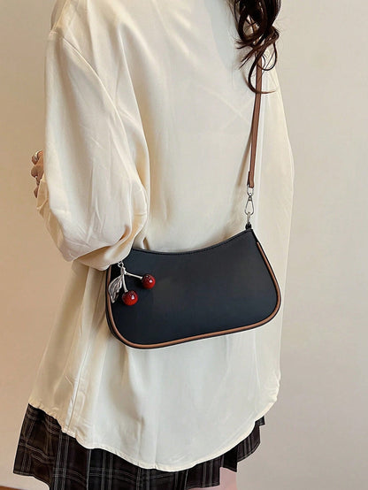 1pc Solid Color PU Leather Shoulder Bag For Women, Versatile Crossbody Bag For Commuting, Adjustable Shoulder Strap