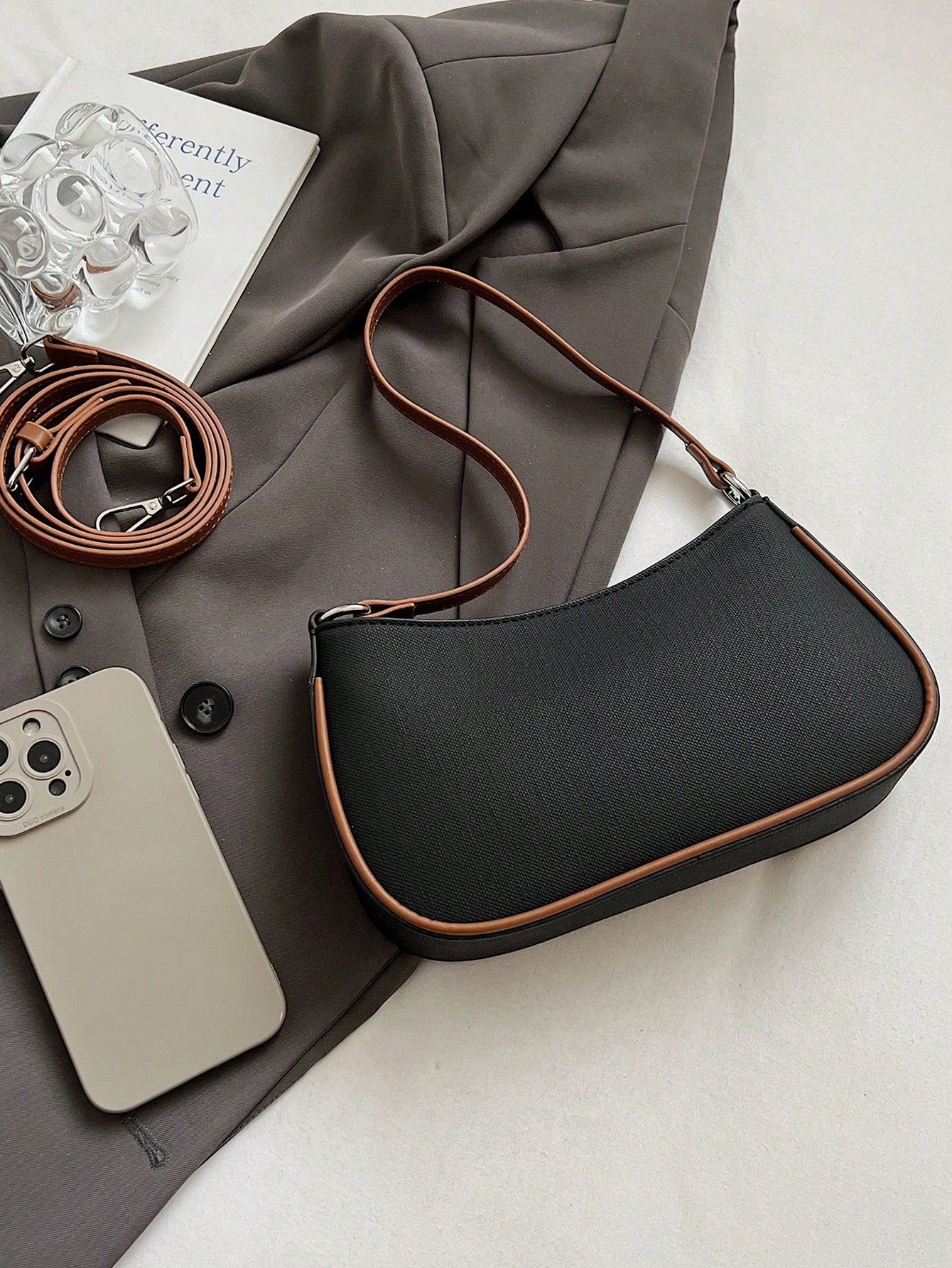 1pc Solid Color PU Leather Shoulder Bag For Women, Versatile Crossbody Bag For Commuting, Adjustable Shoulder Strap