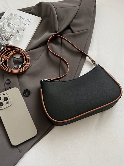 1pc Solid Color PU Leather Shoulder Bag For Women, Versatile Crossbody Bag For Commuting, Adjustable Shoulder Strap