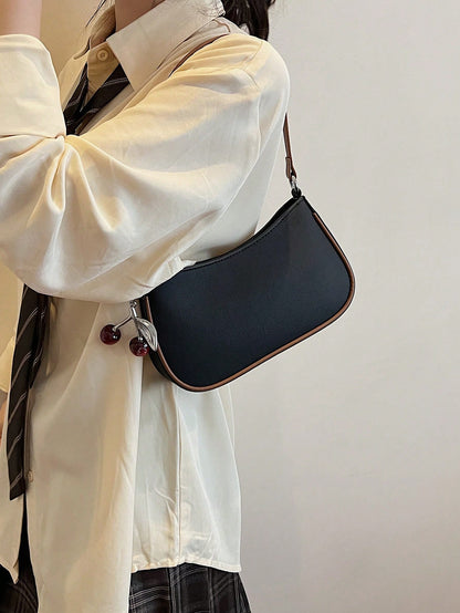 1pc Solid Color PU Leather Shoulder Bag For Women, Versatile Crossbody Bag For Commuting, Adjustable Shoulder Strap