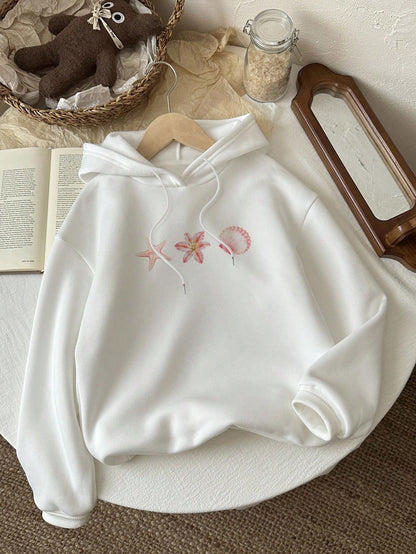 SHEIN EZwear New York Camo Tree Branch Casual Oversized Women Thick Hoodie Sweatshirt,Long Sleeve Tops Back To School Fall And Winter Clothing Autumn And Winter