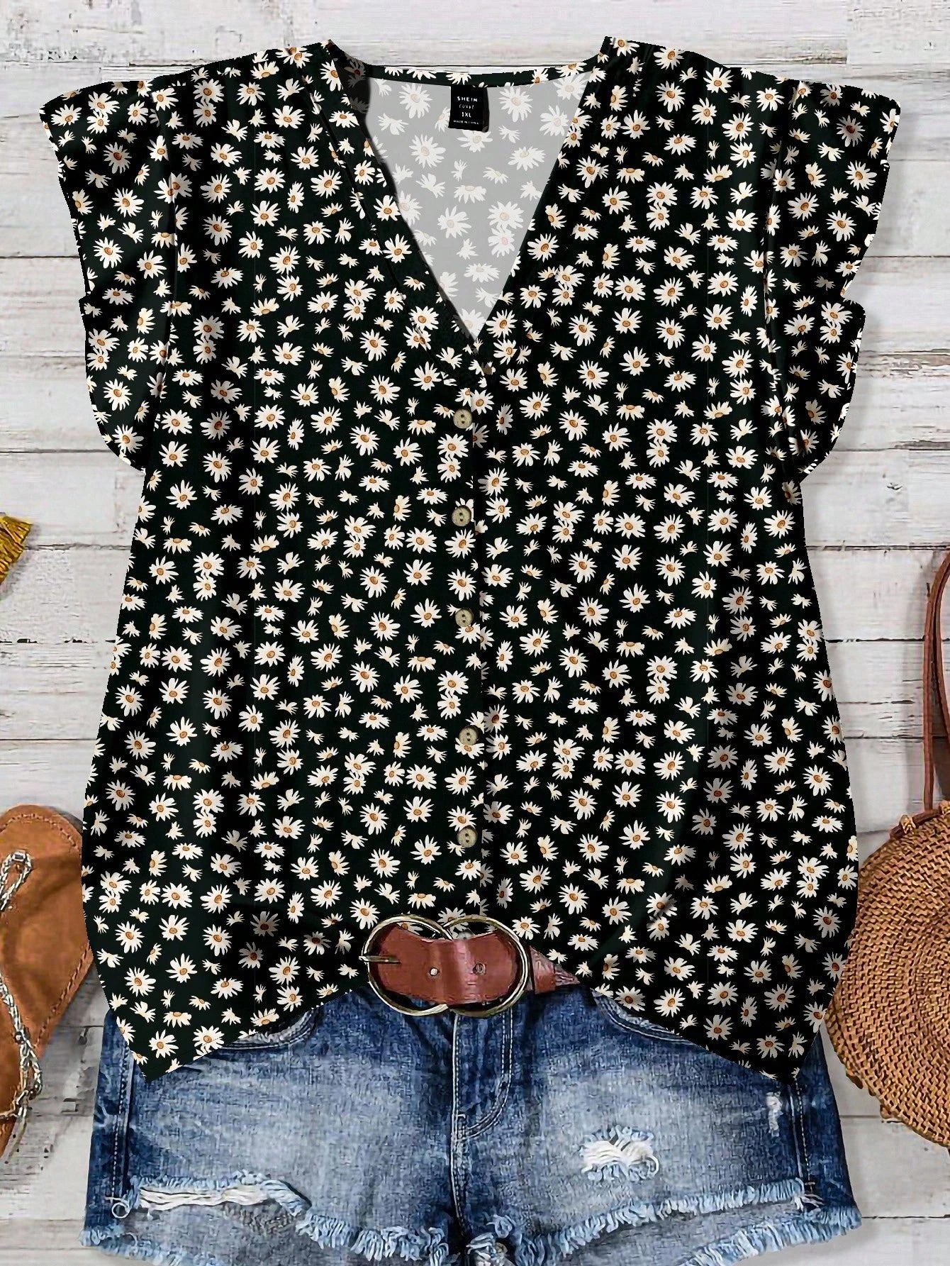 EMERY ROSE Women's Floral & Maple Leaf Print Casual Shirt, Suitable For Autumn,Fall Clothes For Women