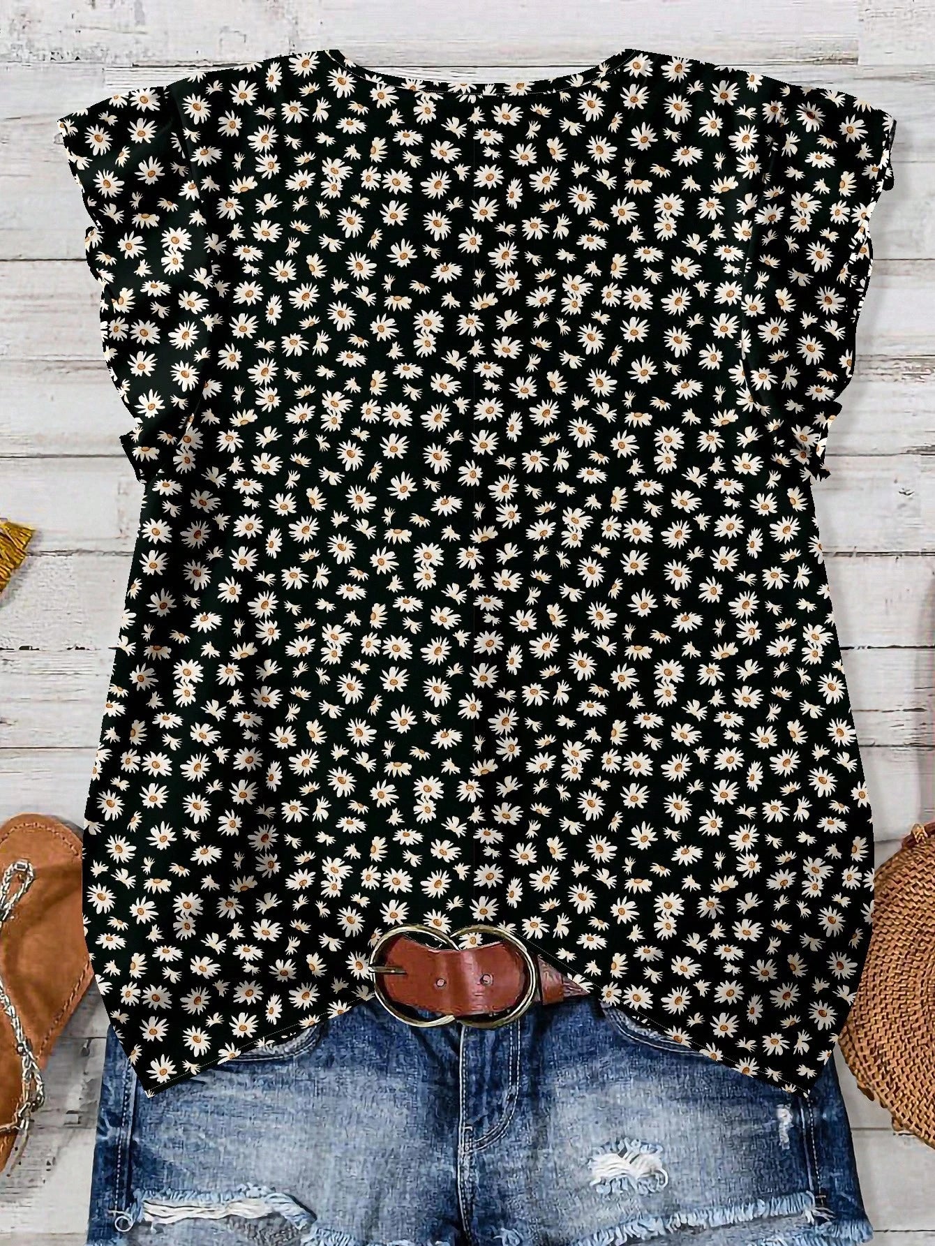 EMERY ROSE Women's Floral & Maple Leaf Print Casual Shirt, Suitable For Autumn,Fall Clothes For Women