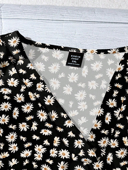 EMERY ROSE Women's Floral & Maple Leaf Print Casual Shirt, Suitable For Autumn,Fall Clothes For Women