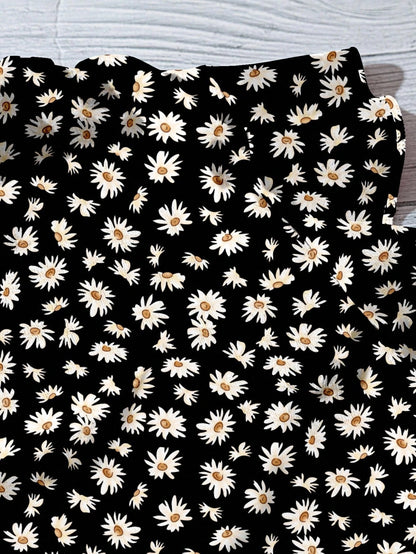 EMERY ROSE Women's Floral & Maple Leaf Print Casual Shirt, Suitable For Autumn,Fall Clothes For Women