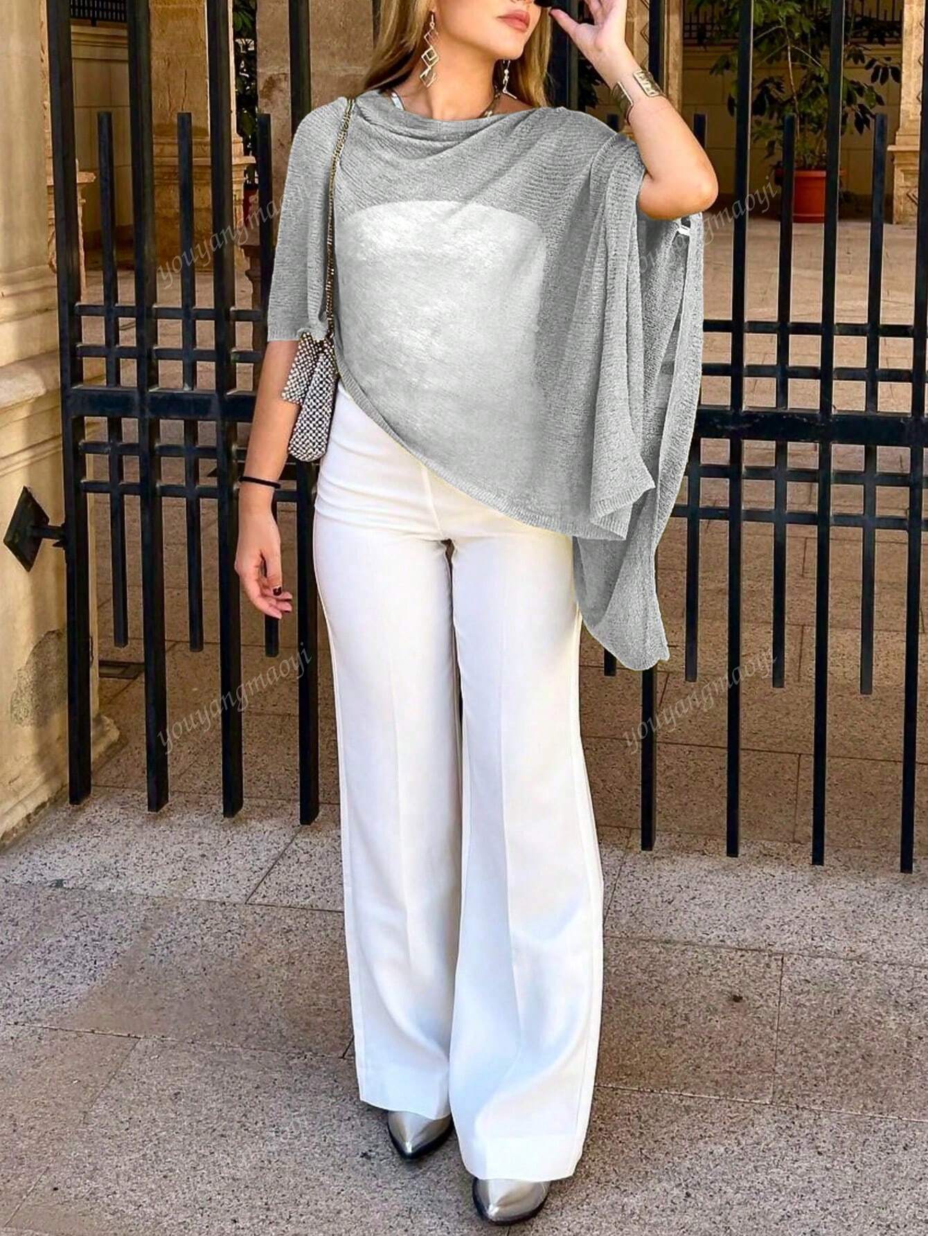 Fashionable & Elegant Loose Knit Cardigan Shawl, Women, Oversized Fit, Lightweight, Stylish, Suitable For Spring/Summer Everyday, Casual Travel, Beach