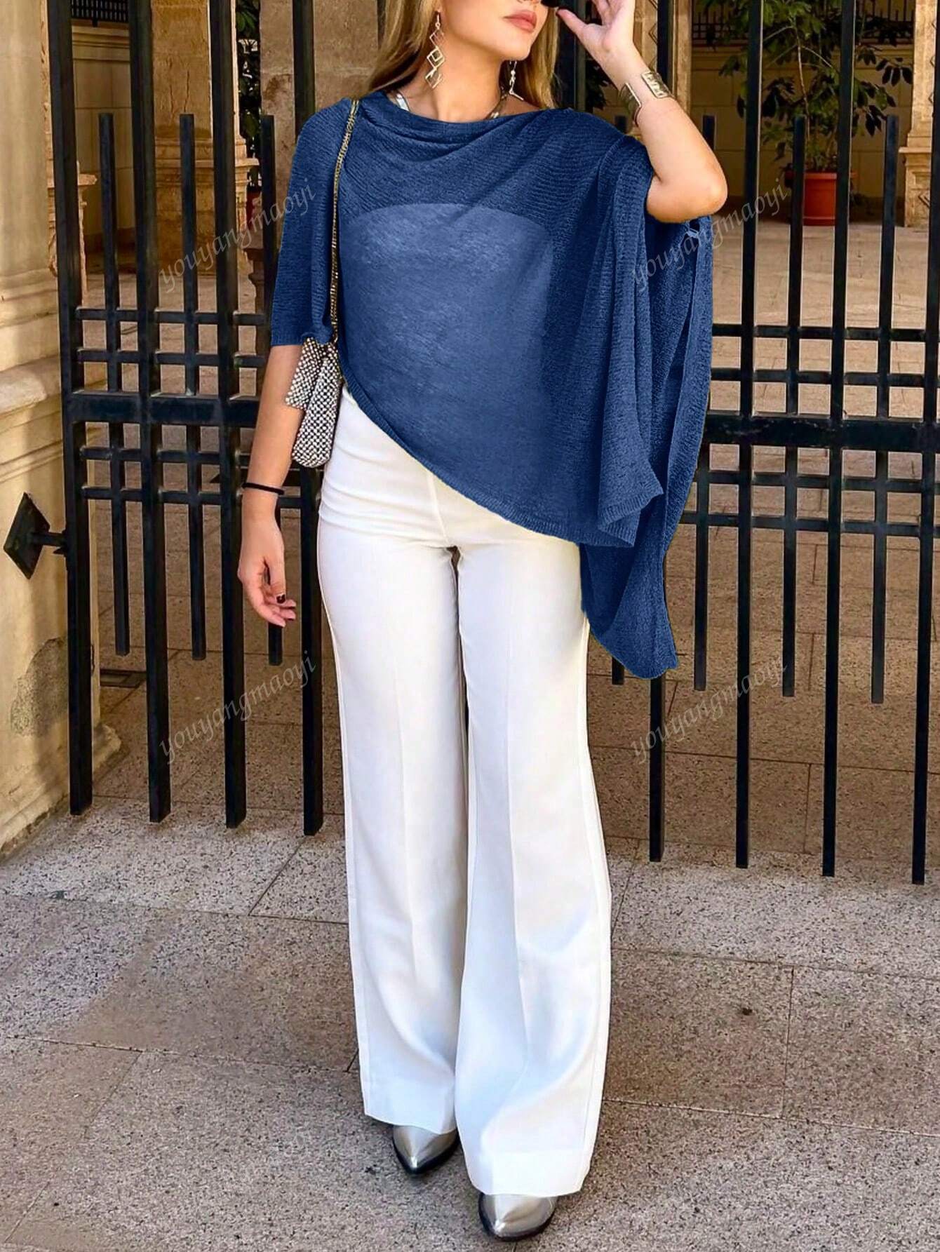 Fashionable & Elegant Loose Knit Cardigan Shawl, Women, Oversized Fit, Lightweight, Stylish, Suitable For Spring/Summer Everyday, Casual Travel, Beach