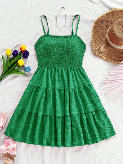 Soleia WYWH Women Spring Break Solid Ruffle Hem Cami Blue Dress,Summer Dresses For Women