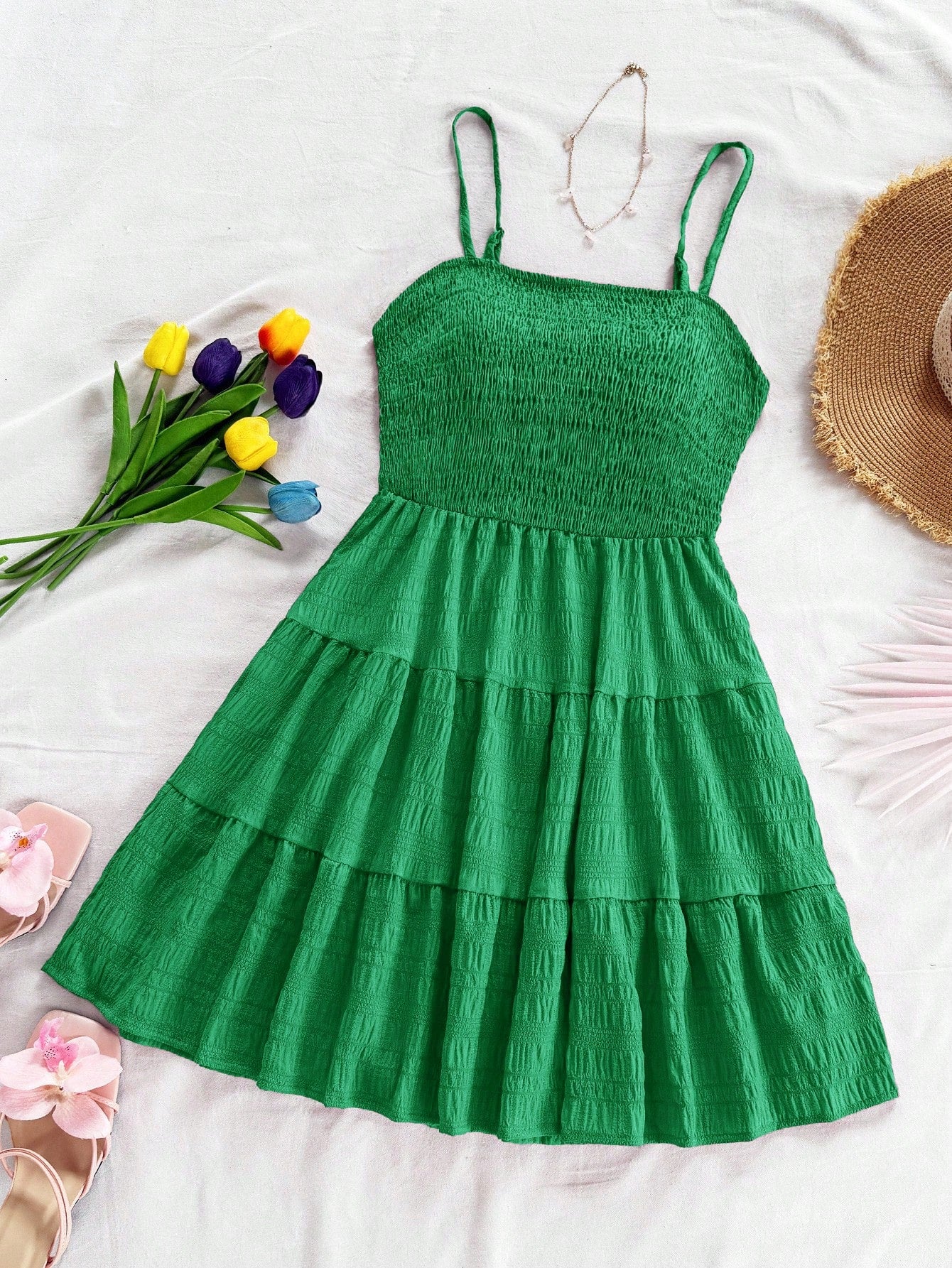 Soleia WYWH Women Spring Break Solid Ruffle Hem Cami Blue Dress,Summer Dresses For Women