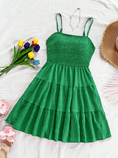 Soleia WYWH Women Spring Break Solid Ruffle Hem Cami Blue Dress,Summer Dresses For Women