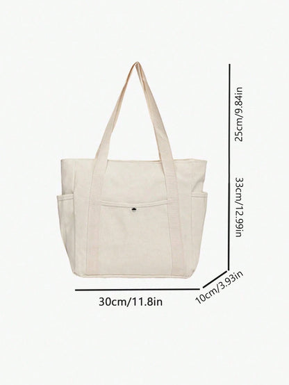 SHEIN X Milania Multi Pocket Tote Bag For Women Canvas Bag With Handle Bag Large Capacity Purse Reusable Handbag, Canvas Tote Bag, Perfect For Daily Use And Travel, Tote Bags For Students, Multiple Compartments, Perfect For Beach