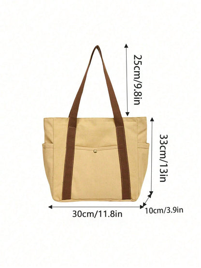 SHEIN X Milania Multi Pocket Tote Bag For Women Canvas Bag With Handle Bag Large Capacity Purse Reusable Handbag, Canvas Tote Bag, Perfect For Daily Use And Travel, Tote Bags For Students, Multiple Compartments, Perfect For Beach