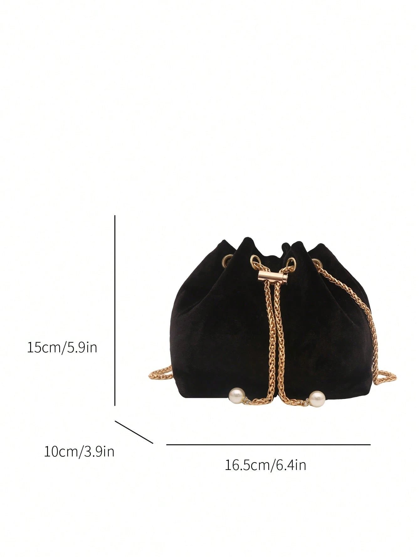 Fashion Solid Color Hollow Out Woven Chain Drawstring Mini Crossbody Bucket Bag