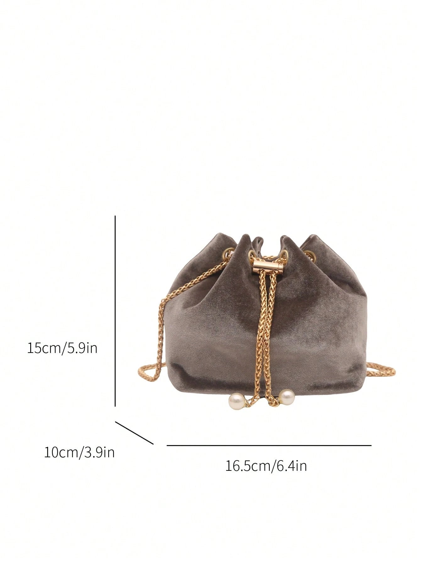 Fashion Solid Color Hollow Out Woven Chain Drawstring Mini Crossbody Bucket Bag