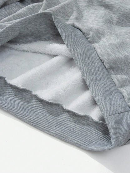 Attitoon Attitoon Retro American Campus Style Casual Oversized Unisex Women's Loose Half-Zip High Neck Fleece Hoodie, Suitable For Autumn/Winter