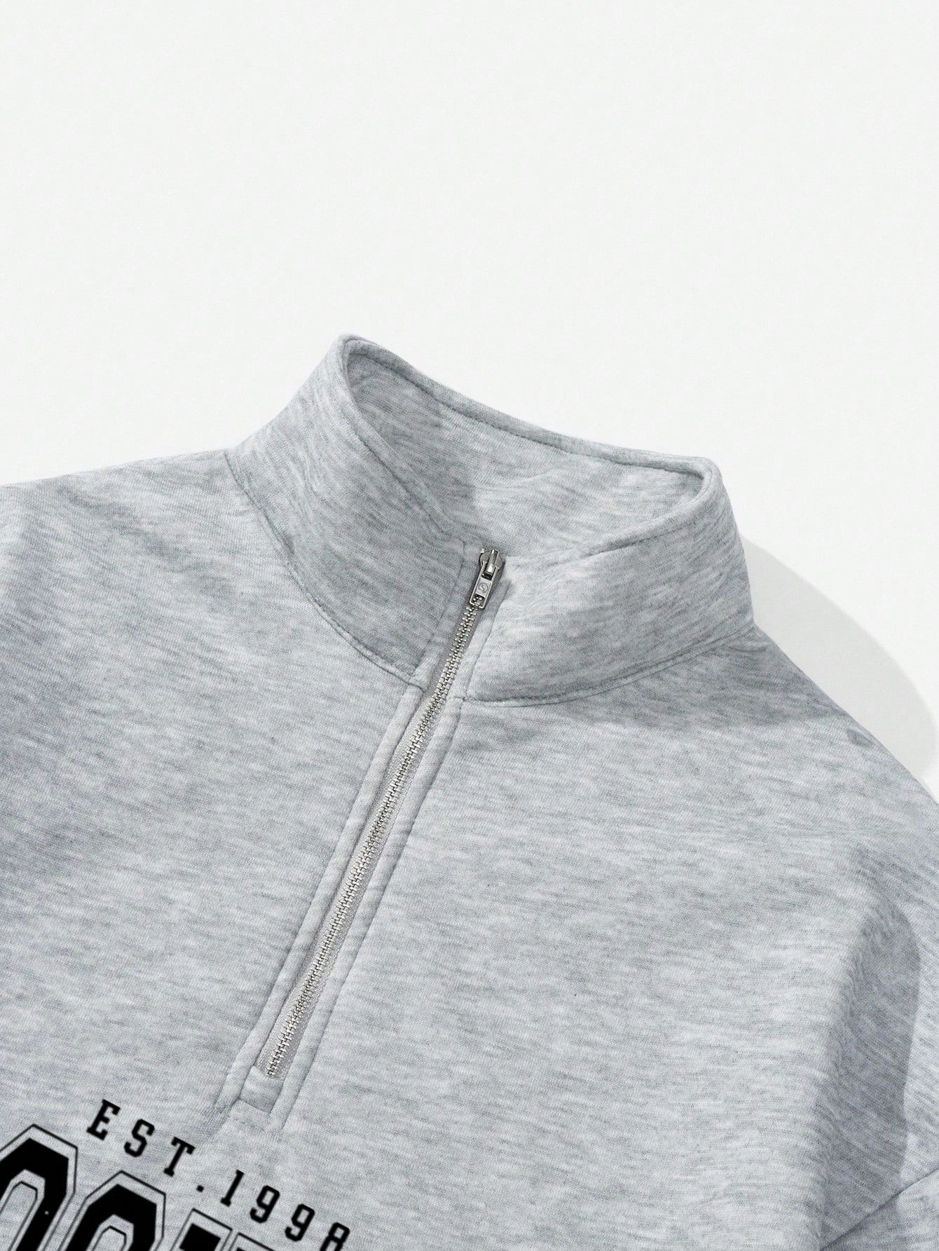 Attitoon Attitoon Retro American Campus Style Casual Oversized Unisex Women's Loose Half-Zip High Neck Fleece Hoodie, Suitable For Autumn/Winter