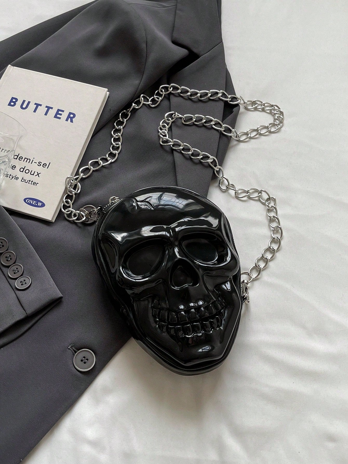 BAILEE 1 Pc Fashionable Personalized Punk Style And Cool Halloween Theme Solid Color Silicone Skull Bag With Zipper Closure And Metal Chain Design For Women's Crossbody Bag For Halloween Themed Party&Halloween Costume Matching&Halloween Gift