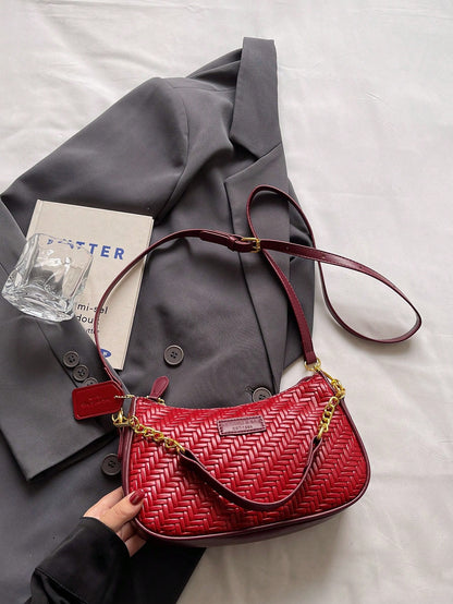 1pc Solid Color PU Leather Shoulder Bag For Women, Versatile Crossbody Bag For Commuting, Adjustable Shoulder Strap