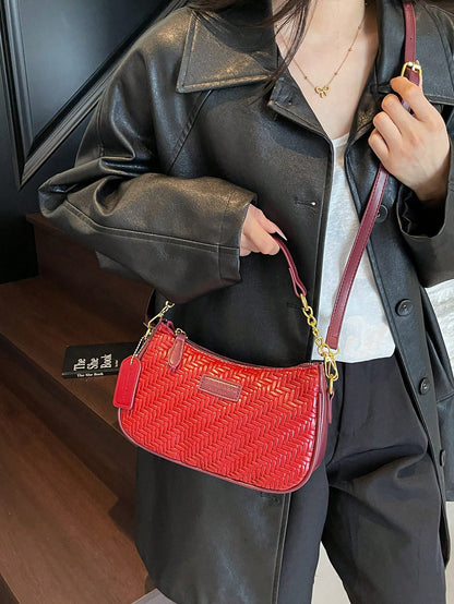 1pc Solid Color PU Leather Shoulder Bag For Women, Versatile Crossbody Bag For Commuting, Adjustable Shoulder Strap