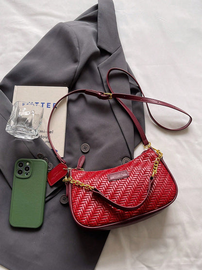 1pc Solid Color PU Leather Shoulder Bag For Women, Versatile Crossbody Bag For Commuting, Adjustable Shoulder Strap