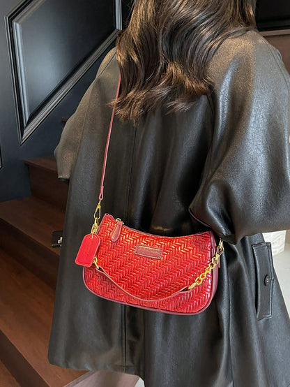 1pc Solid Color PU Leather Shoulder Bag For Women, Versatile Crossbody Bag For Commuting, Adjustable Shoulder Strap