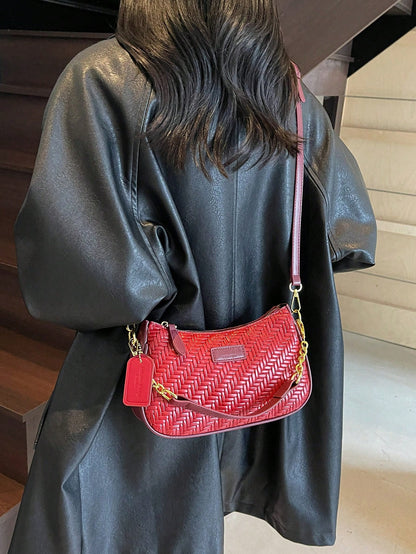 1pc Solid Color PU Leather Shoulder Bag For Women, Versatile Crossbody Bag For Commuting, Adjustable Shoulder Strap