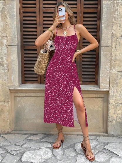 SHEIN Frenchy Women Ditsy Floral Side Slit Hem Cami Dress,Summer Dresses,Summer Dresses For Women,Floral